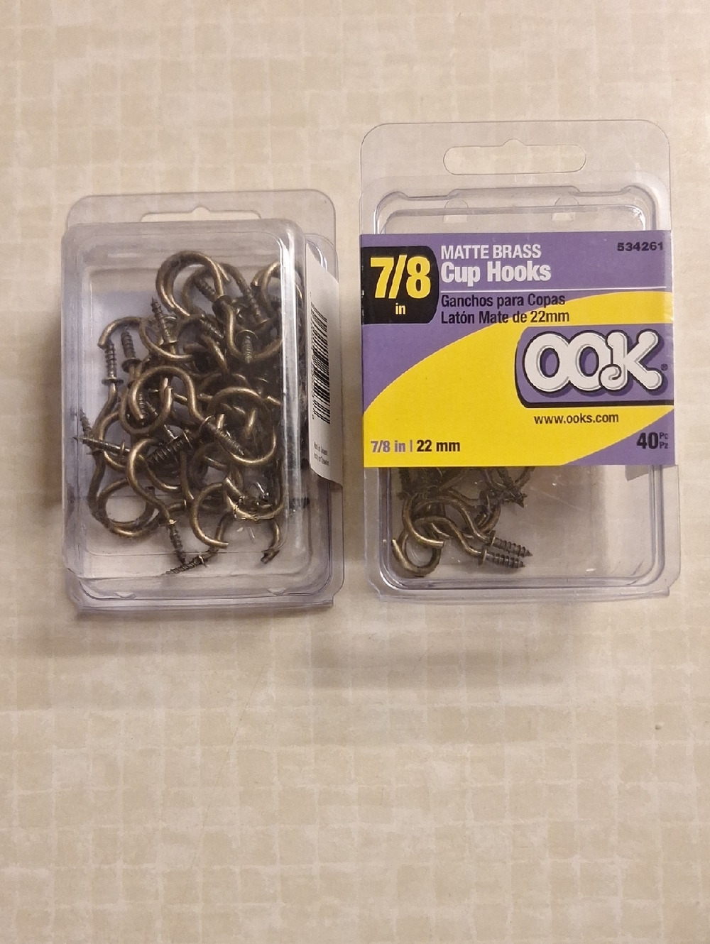OOK Matte Brass 7/8 in Cup Hooks - Pack